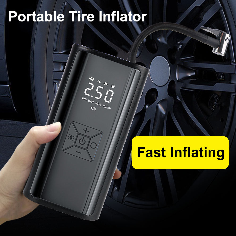 Digital Air Pump With LED Light Wireless Tire Inflator Air Compressor Portable Tire Pressure Gauge LCD Display 150PSI 120W