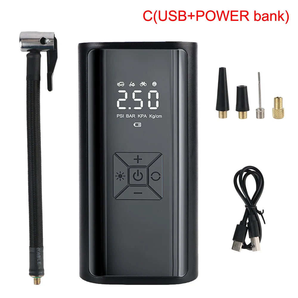 Digital Air Pump With LED Light Wireless Tire Inflator Air Compressor Portable Tire Pressure Gauge LCD Display 150PSI 120W