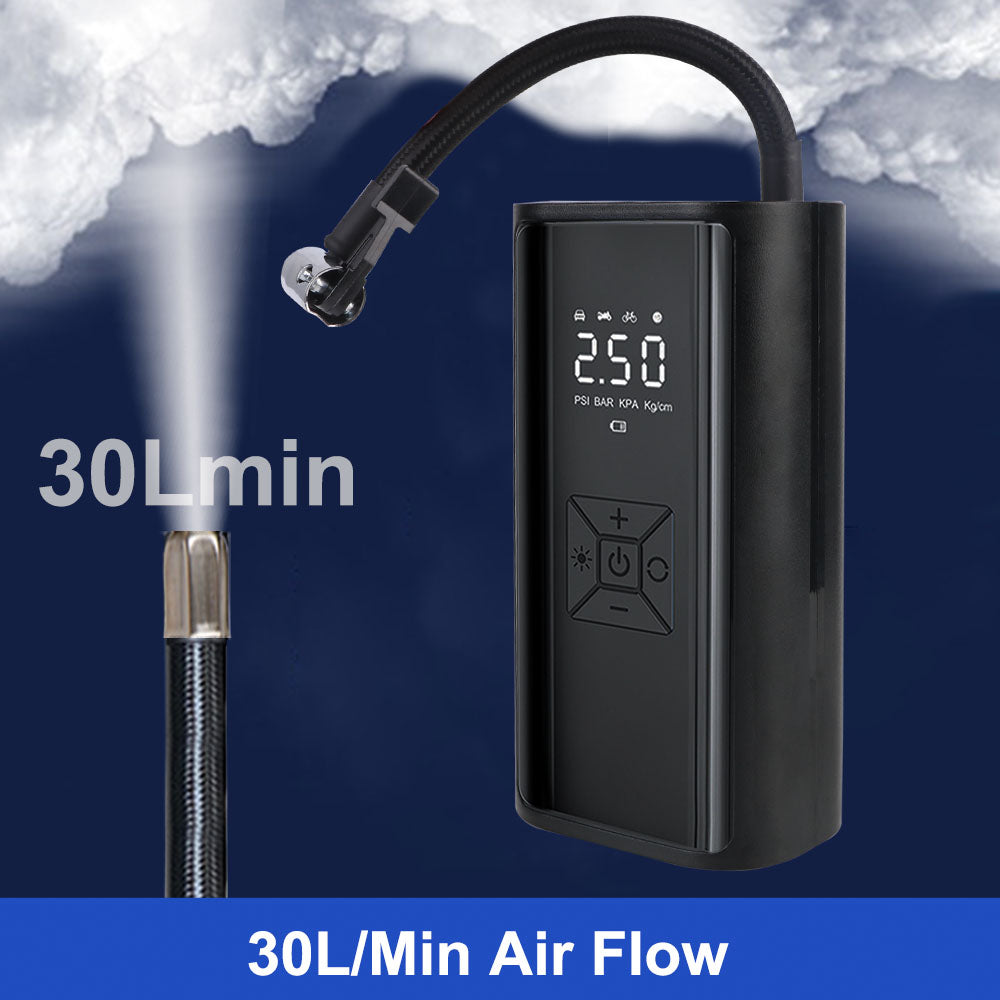 Digital Air Pump With LED Light Wireless Tire Inflator Air Compressor Portable Tire Pressure Gauge LCD Display 150PSI 120W